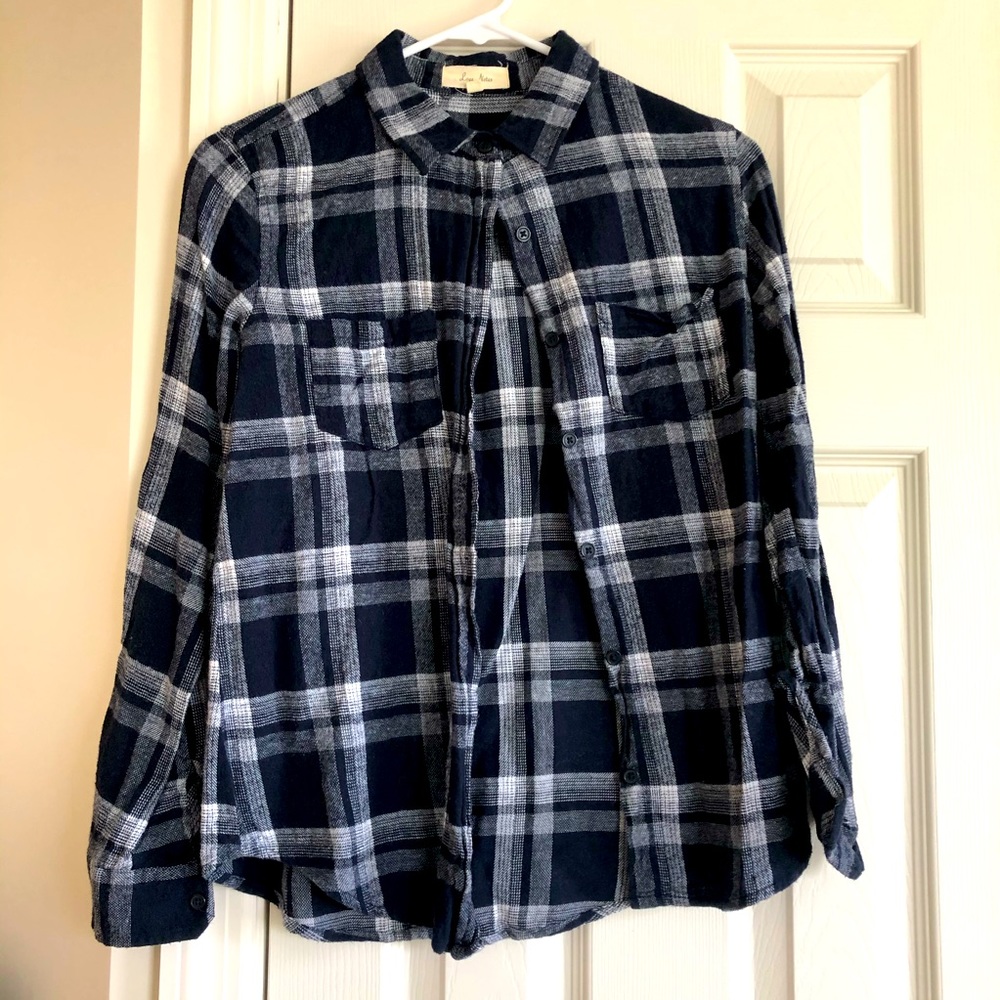 Navy blue and white button down